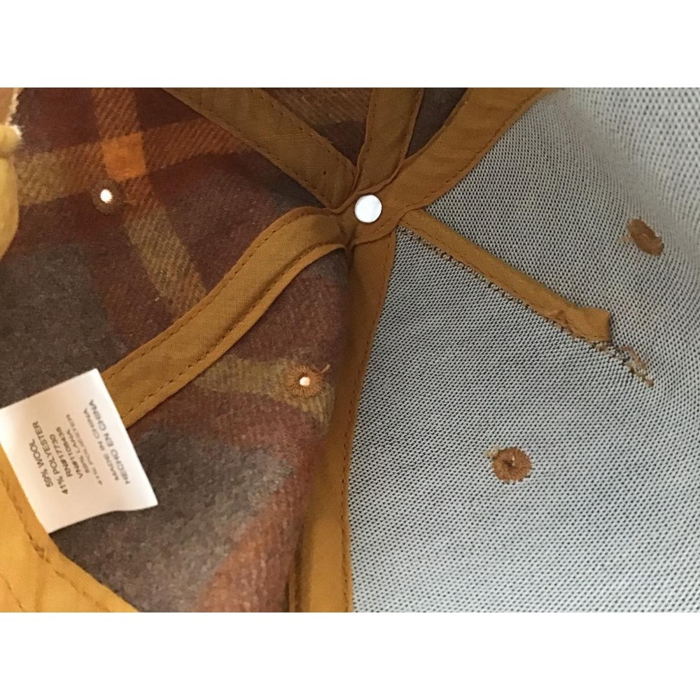 Plaid Wool Blend Baseball Cap Orange Brown Mustard Adjustable Strapback Hat - Picture 7 of 7